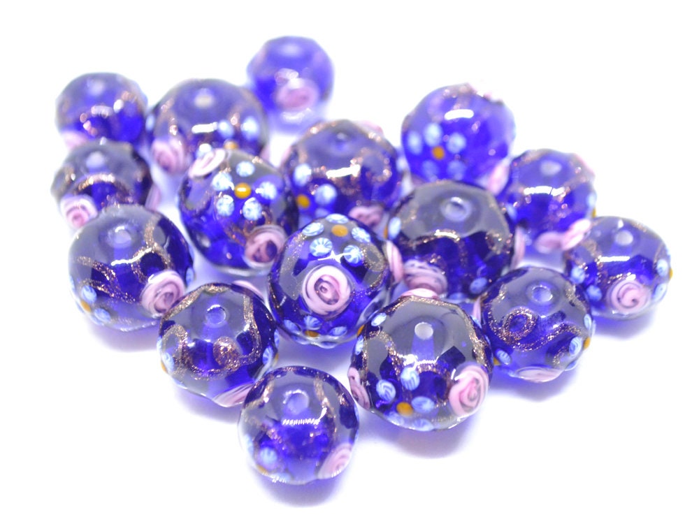 Cobalt Venetian Glass beads, Ethnic glass beads, Vintage bead jewelry, Glass murano beads, Dark blue beads, Beads for eariings,Lampwork bead