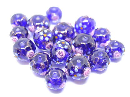 Cobalt Venetian Glass beads, Ethnic glass beads, Vintage bead jewelry, Glass murano beads, Dark blue beads, Beads for eariings,Lampwork bead