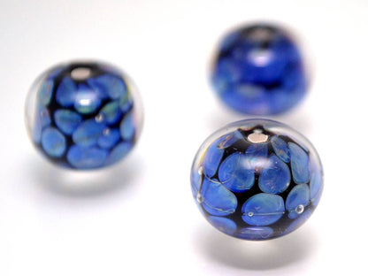Black blue lampwork bead artisan lampwork jewelry making handmade bead round glass lampwork bead bracelet making blue dots black space bead