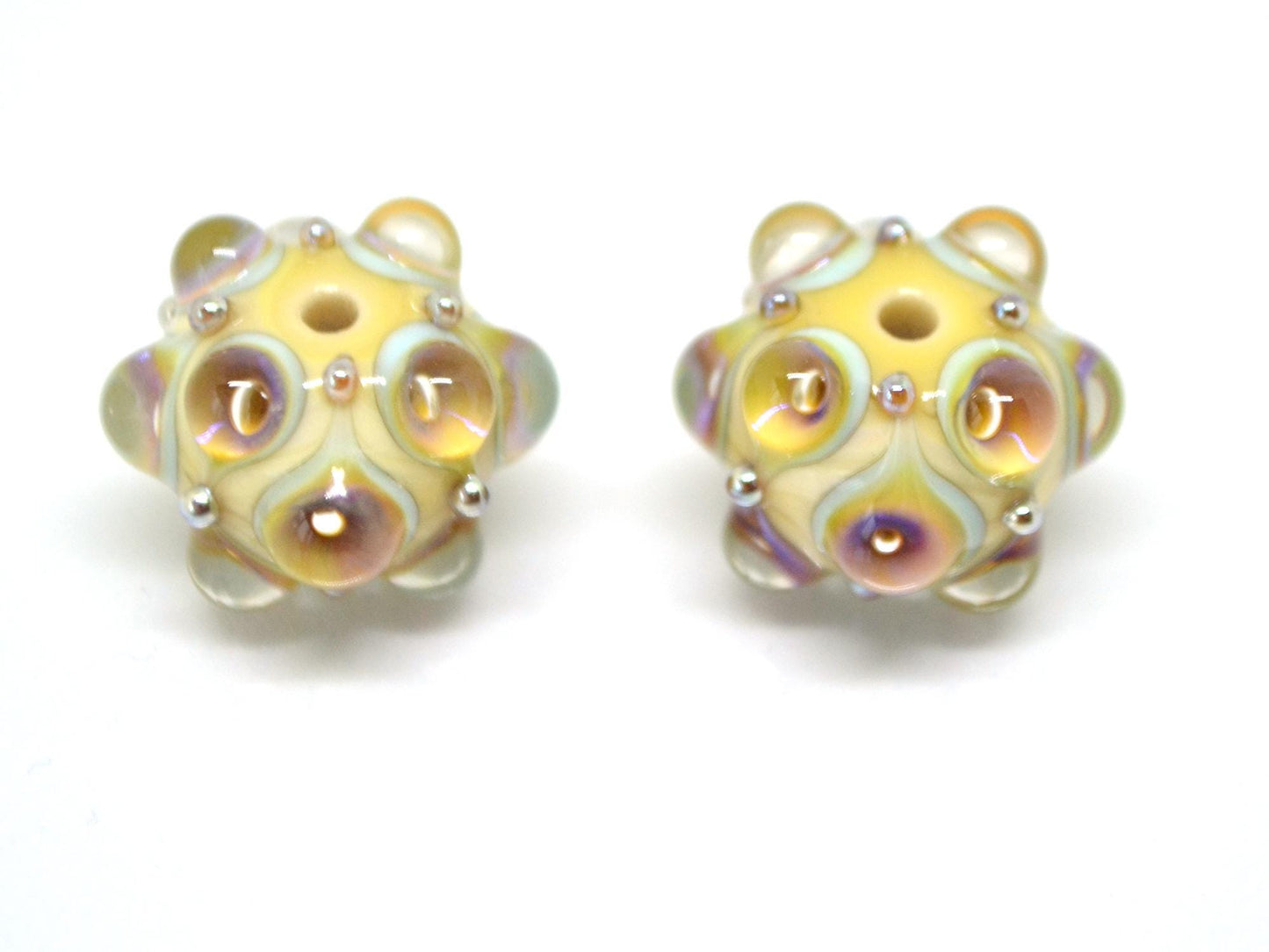 Beige purplish Lampwork bead, Ivory glass beads, Pastel lampwork beads, Focal beads, Artisan lampwork, Handmade bead, Rondelle beads