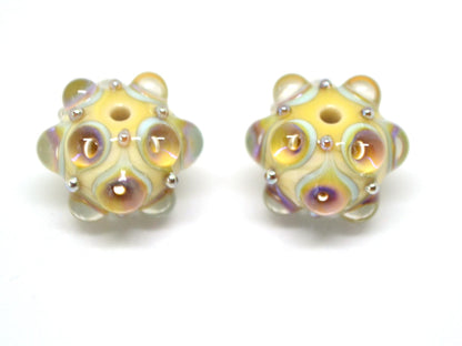 Beige purplish Lampwork bead, Ivory glass beads, Pastel lampwork beads, Focal beads, Artisan lampwork, Handmade bead, Rondelle beads