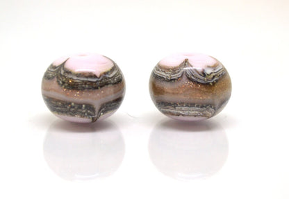 Pink and Gold glass beads, Gold sand Glass beads, Artisan lampwork, Beads for bracelet, Pale pink glass beads, Lampwork Beads set