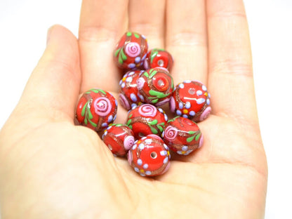 Dark Red Glass beads, Ethnic beads, Venetian Glass, Bordeaux beads, Set of beads, Artisan lampwork