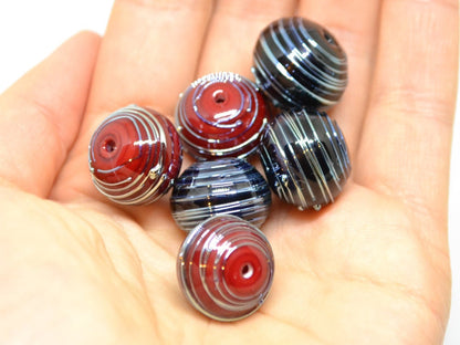 Hollow Black lampwork Beads, Stripes beads, Silver lines beads, Hollow red beads, Focal lampwork