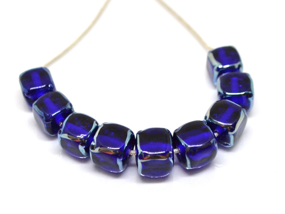cobalt blue square beads blue cube beads blue spacer beads blue lampwork beads artisan lampwork 10mm cube beads glass blue beads spacer