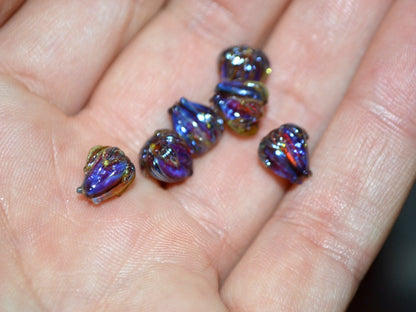 Magenta purple flower beads, Glass floral beads, Fuchsia pink glass beads, Lampwork flower beads, 7mm flower beads, Artisan lampwork