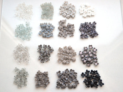Gray small flower beads, Black cute flowers for headband, White tiny flowers, mini glass flowers, transparent lampwork beads