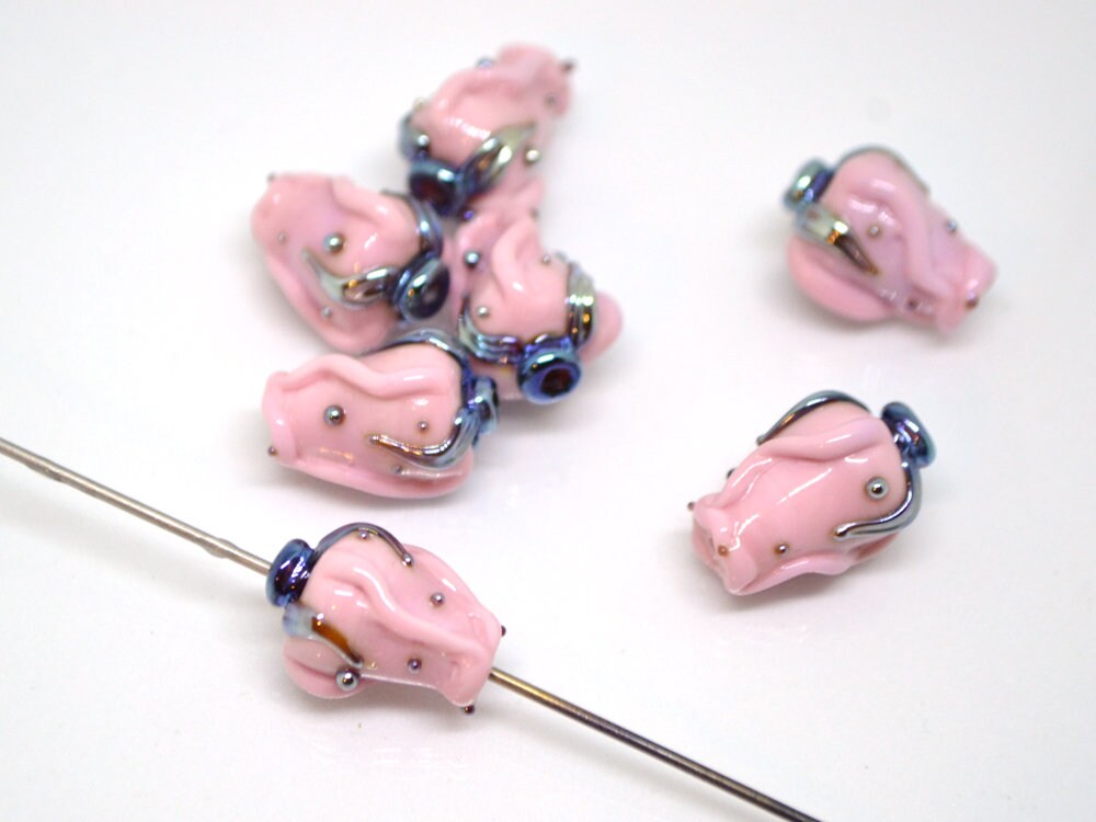 Pink twisted rosebud  beads, Opaque pink Glass rose bud Bead, Flower lampwork bead, Artisan lampwork beads