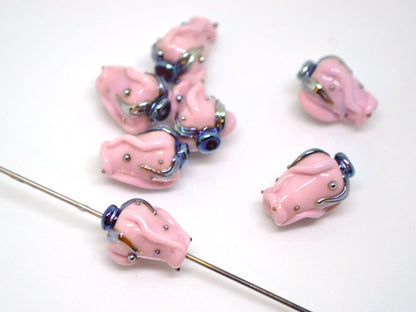 Pink twisted rosebud  beads, Opaque pink Glass rose bud Bead, Flower lampwork bead, Artisan lampwork beads