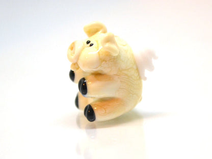Glass flying pig beads, Lampwork pig beads with wings, Beige pig beads, Valentine's Day, Cute piggy beads