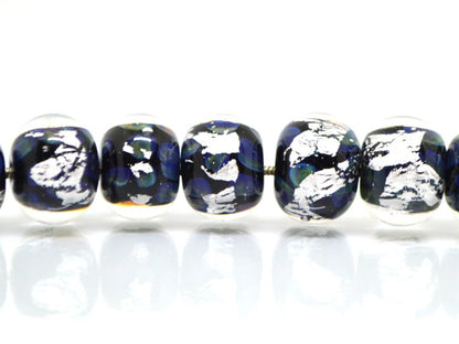 Black silver foil lampwork beads, Handmade glass beads, Artisan Lampwork, Art beads, rondelle beads