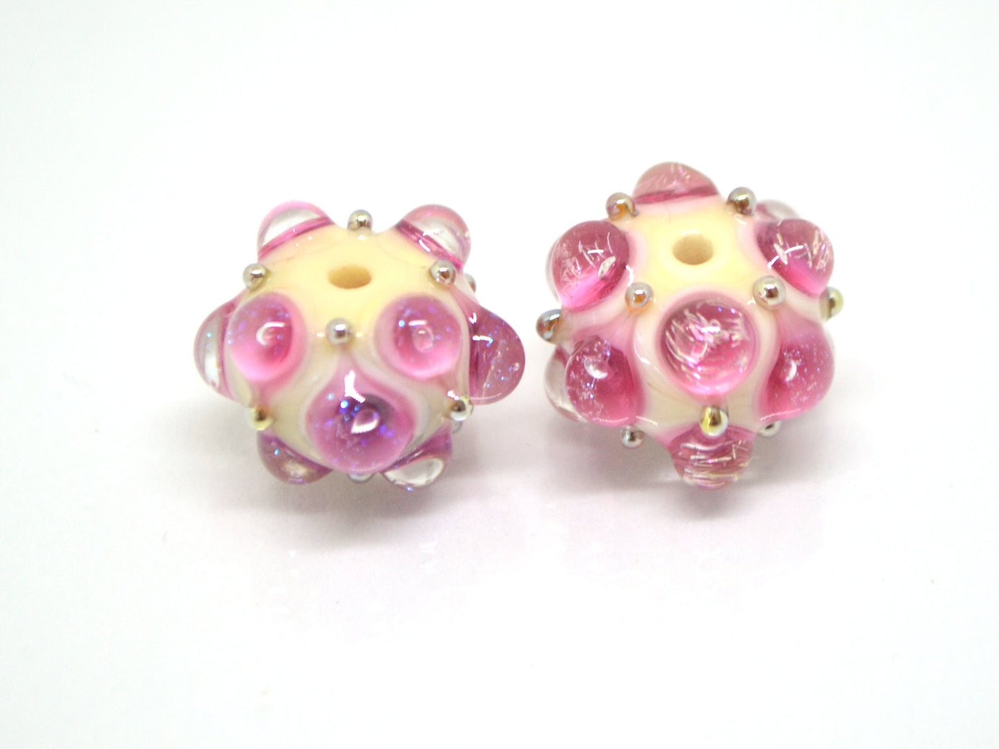 Pink beige handmade glass bead, 10mm glass beads, Pink lampwork, Artisan lampwork, Pink Beads for bracelet, Jewelry beads