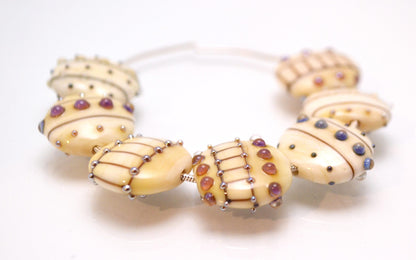 ivory set lampwork bead supplies handmade yellow  jewelry bead art glass artisan lampwork glass lentils bead jewelry decor set Murano glass