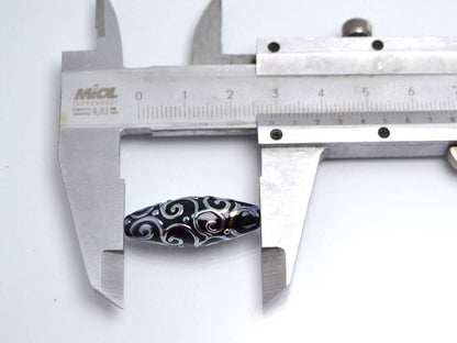 black and silver artisan lampwork beads set  oval beads jewelry making rhombus curls bead chic sparkly beads large beads christmas bead