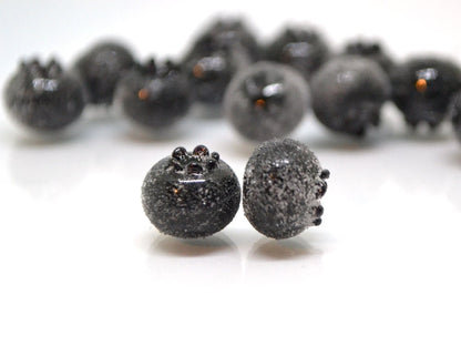 Glass black blueberry, Lampwork berry, Frost glass berries, Lampwork blueberry