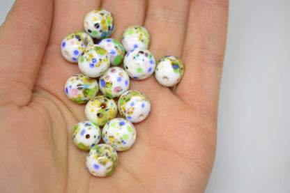Colorful dots on white murano glass beads, Rainbow glass beads, Ethnic beads, Venetian style beads, Handmade beads, Artisan lampwork