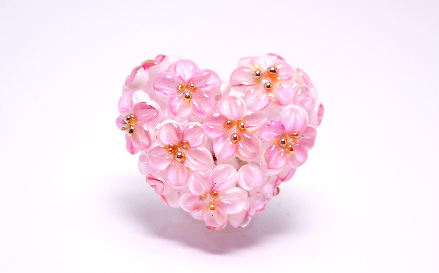 Flower heart bead wedding jewelry making romantic jewelry pendant Lampwork bead pink flower bead artisan lampwork floral art glass handmade