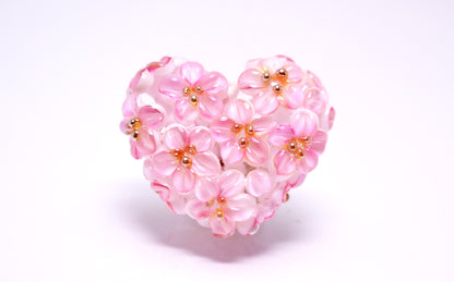 Flower heart bead wedding jewelry making romantic jewelry pendant Lampwork bead pink flower bead artisan lampwork floral art glass handmade