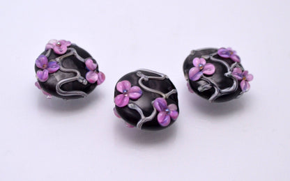 flower bead making black glass shape bead bracelet making glass handmade floral jewelry purple bead design artisan lampwork flowers