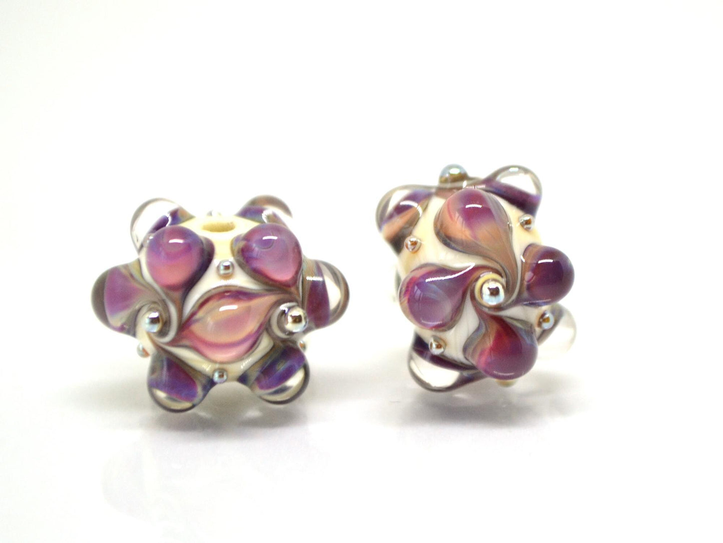 Purple beige Lampwork bead, Purple Ivory glass beads, Pastel lampwork beads, Focal beads, Artisan lampwork, Handmade bead, Rondelle beads