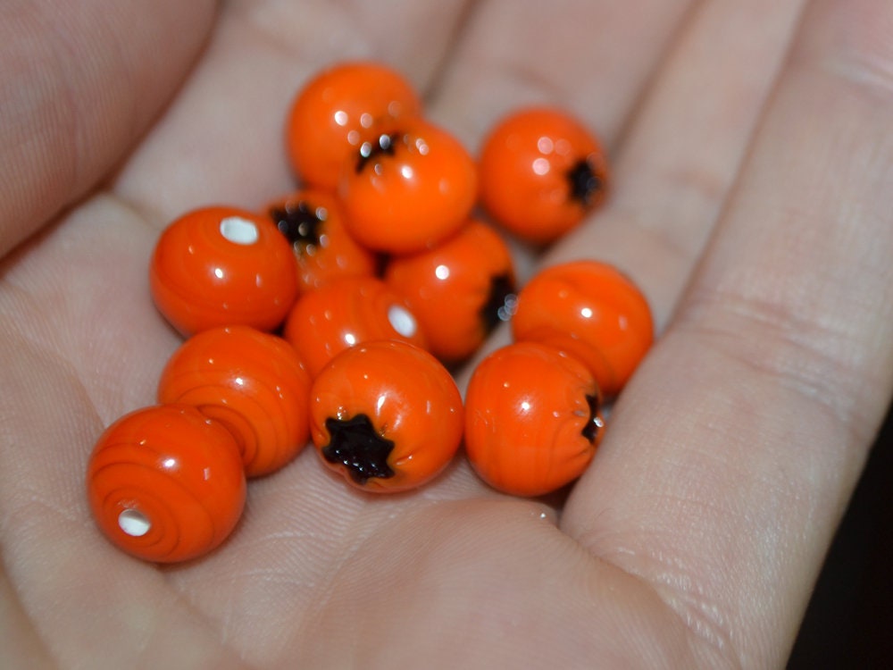 Orange lingonberry glass beads, Glass orange whortleberry, Orange glass huckleberry, Winter berry, Lampwork berry, Lampwork cowberry