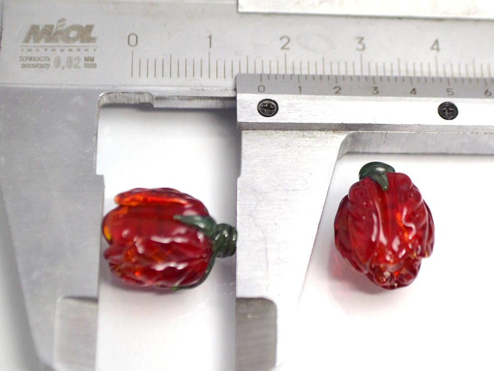 Handmade Flower Beads for earrings Floral Lampwork beads Red Glass Flower Crocus beads Marsala Sra lampwork beads Spring beads Transparent