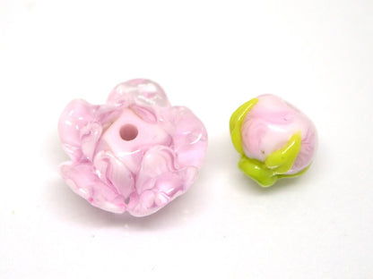 Lampwork peony beads, Glass flower beads, Pink floral beads, Handmade glass work, Focal lampwork, Lampwork Flower Bud Bead, SRA beads,Murano