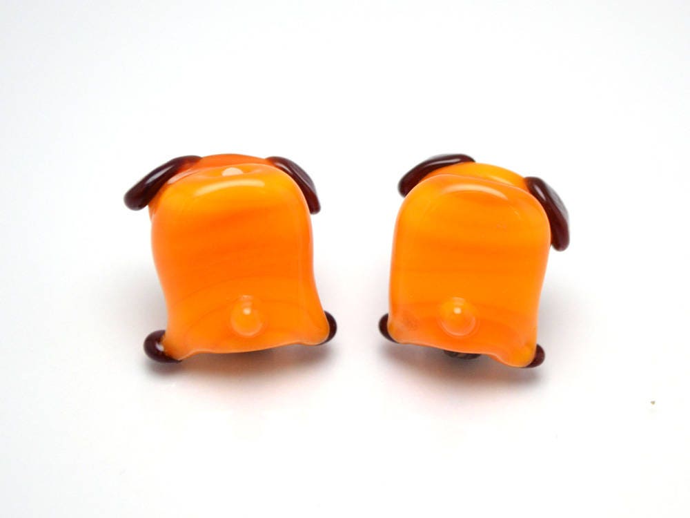tiny glass dog pendant charm tiny dog earrings jewelry making dog kid jewelry artisan lampwork dog pug gift orange dog charm year of the dog