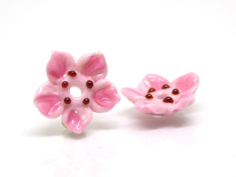 glass flower sakura flower beads floral lampwork blossom beads pink lampwork bead work floral decoration spring beads summer artisan beads
