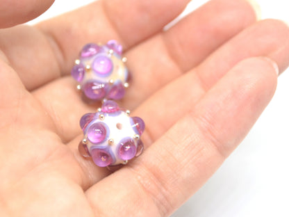 Lavender handmade glass bead, 10mm glass beads, White Purple lampwork, Artisan lampwork, Beads for bracelet, Jewelry beads