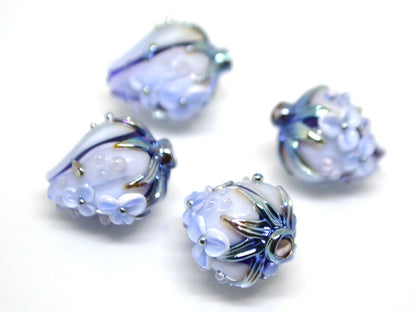 Blue Glass flower bouquet on lampwork bud beads, Pale blue lampwork beads, Miniature flowers, Something blue
