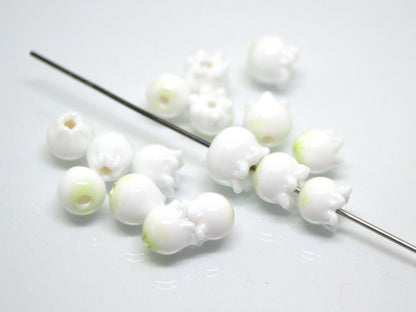 Lampwork lily of the valley beads, Glass may-lily beads, Floral lampwork beads, Tiny beads, White flower bud beads