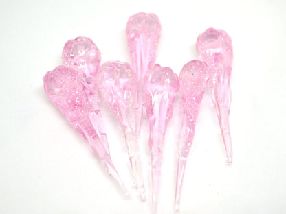 Pink Icicle Glass Beads, Christmas Beads, Transparent Glass beads, Snow Lampwork, Mini christmas tree decor, Holiday beads, Artisan lampwork