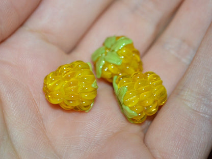 Yellow glass raspberry, Gloss Lampwork berries, Yellow Lampwork berry beads, Yellow Berry fruit beads, Glass Raspberry, Berry jewelry
