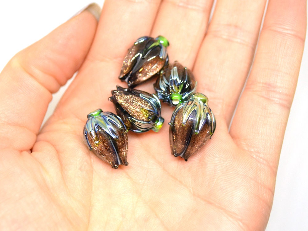 aventurine beads gold glass beads gold sand gold beads floral lampwork handmade beads gold glass pendant gold glitter beads flower pendant