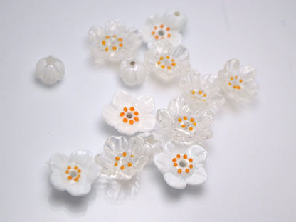 Handmade lampwork Beads Diphylleia Grayi Jewelry making Wedding set of beads Clear Floral beads Glass beads Artisan White and Clear Necklace