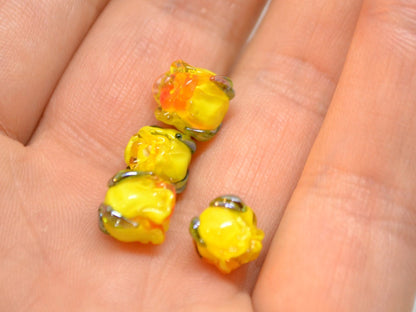 Yellow orange 8mm rosebud beads, Summer Floral lampwork, Rose beads, Colorful glass beads, Art Flower Beads, Murano Beads, Flower bud bead