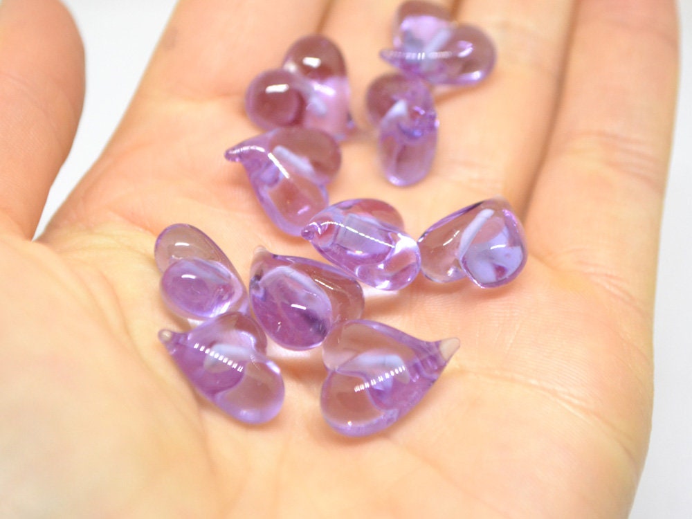 Lavender purple heart beads, Lampwork heart, Purple beads, Violet heart beads, Glass heart shape, Murano bead, Half-drilled beads
