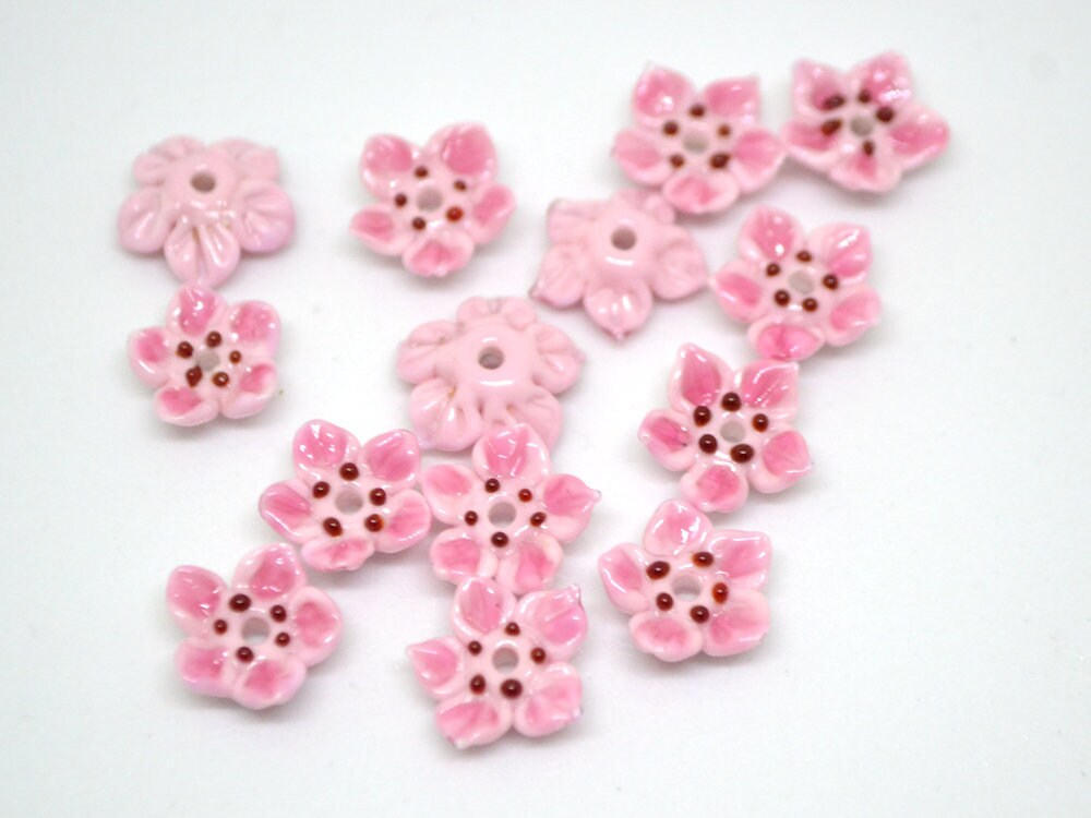 glass flower sakura flower beads floral lampwork blossom beads pink lampwork bead work floral decoration spring beads summer artisan beads