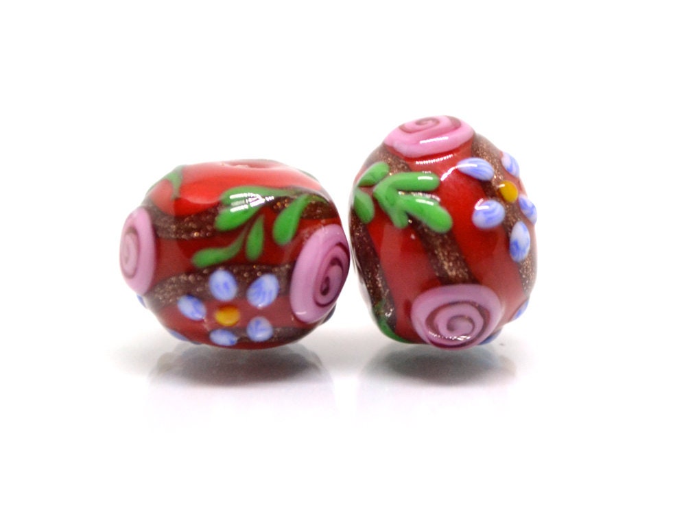 Dark Red Glass beads, Ethnic beads, Venetian Glass, Bordeaux beads, Set of beads, Artisan lampwork