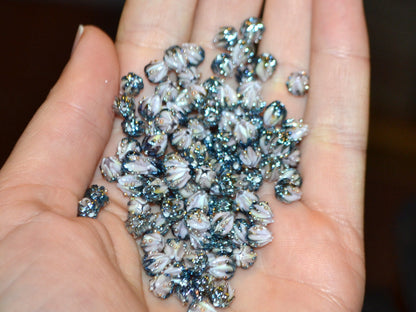 Very tiny 7mm pale pink flower glass beads, Small flower beads,  Half drilled beads, Small flower charm, through hole