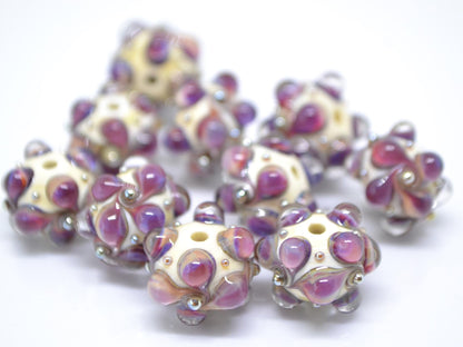 Purple beige Lampwork bead, Purple Ivory glass beads, Pastel lampwork beads, Focal beads, Artisan lampwork, Handmade bead, Rondelle beads
