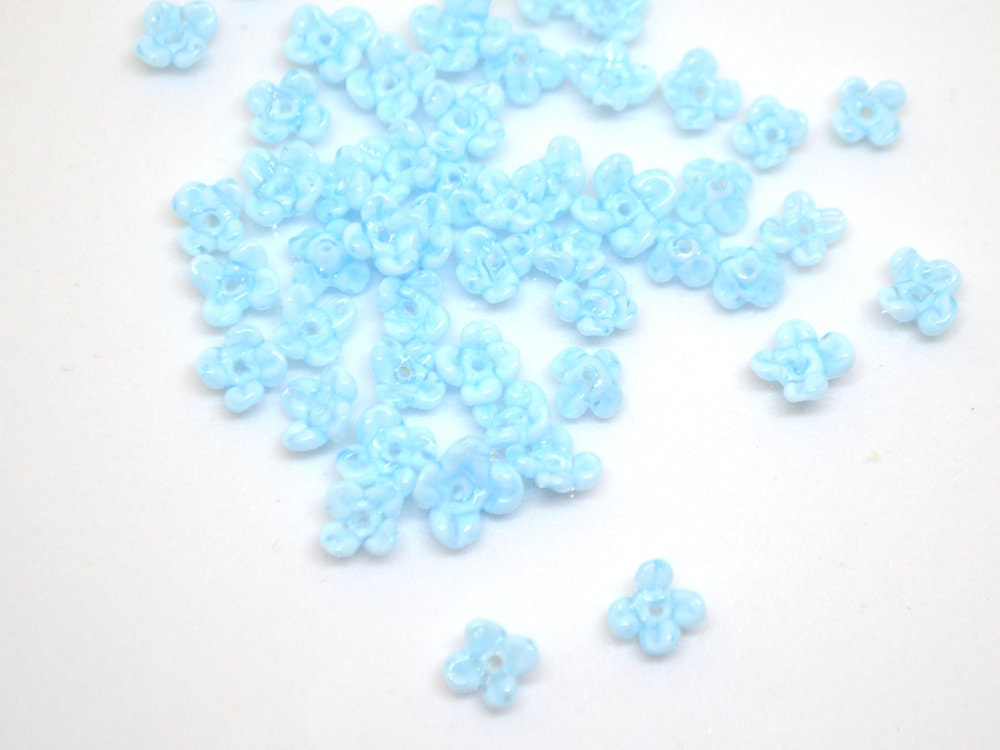 blue flower beads aqua blue sky beads mini flower beads small flower beads something blue tiara crown handmade lampwork beads light blue