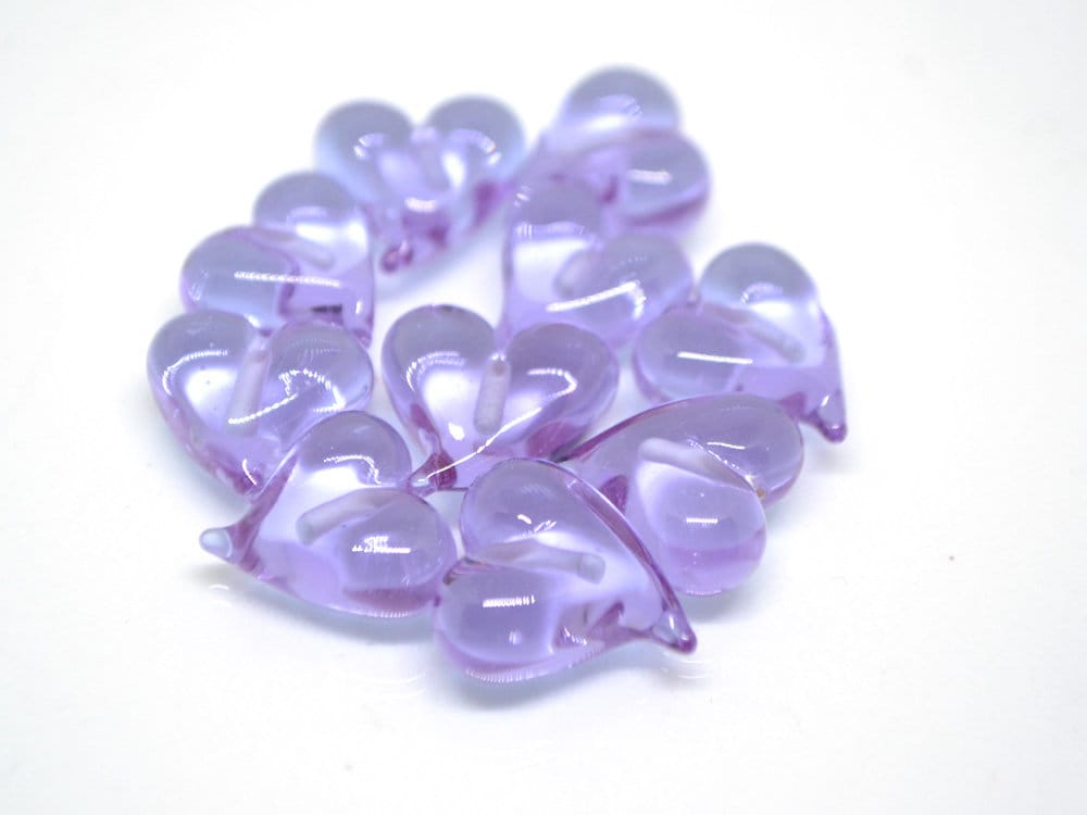Lavender purple heart beads, Lampwork heart, Purple beads, Violet heart beads, Glass heart shape, Murano bead, Half-drilled beads