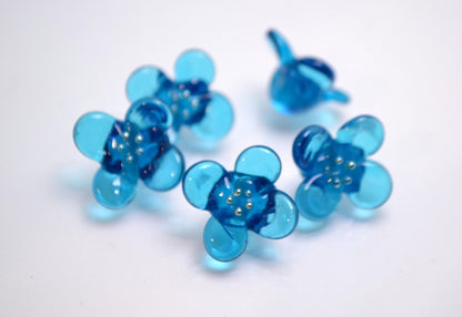 blue flower gold dots lampwork glass handmade bead petals artisan lampwork jewelry making set art of glass beads necklace earrings bracelet