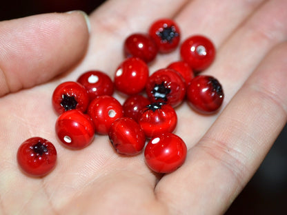 Red lingonberry glass beads, Red glass huckleberry, Nothern berry, Lampwork berry, Lampwork cowberry, Glass red whortleberry
