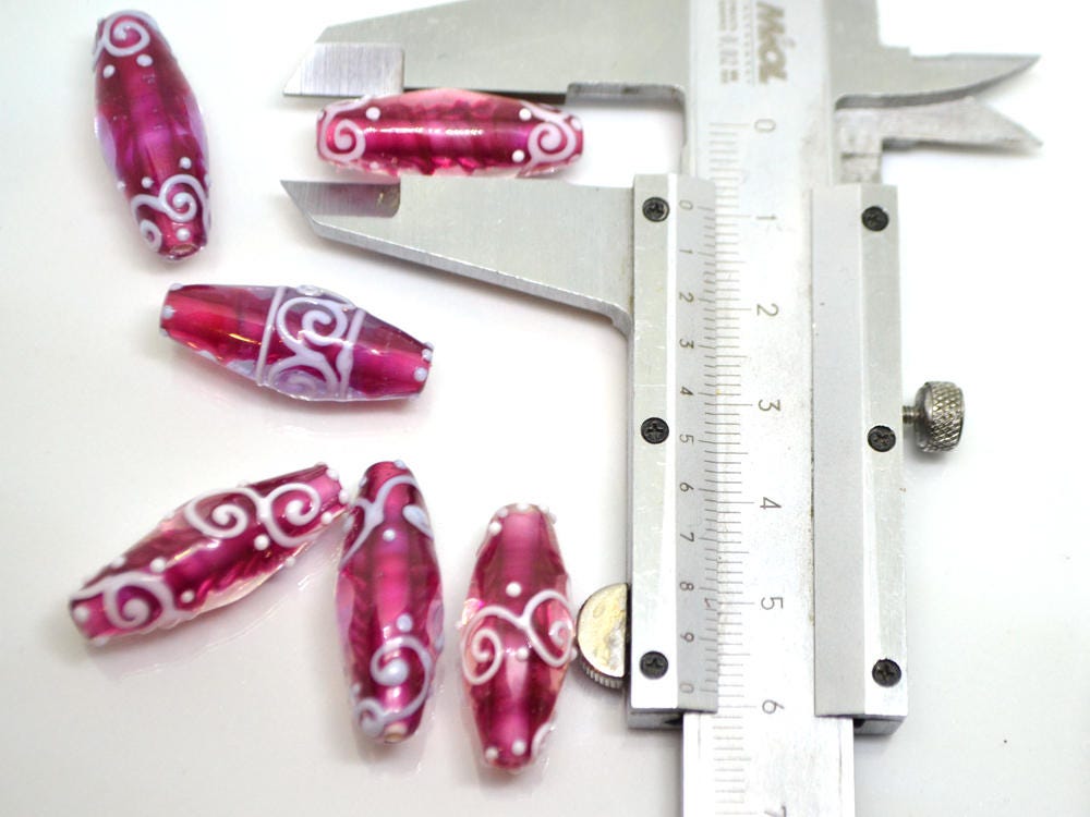 rhombus glass lampwork beads artisan lampwork set beads for jewelry oval glass beads rubina pink glass beads curls beads pink and white