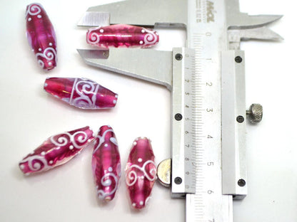 rhombus glass lampwork beads artisan lampwork set beads for jewelry oval glass beads rubina pink glass beads curls beads pink and white