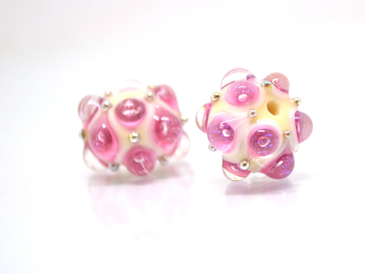 Pink beige handmade glass bead, 10mm glass beads, Pink lampwork, Artisan lampwork, Pink Beads for bracelet, Jewelry beads