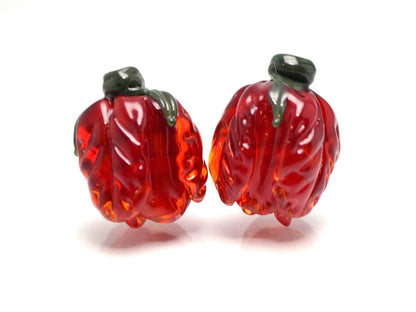 Handmade Flower Beads for earrings Floral Lampwork beads Red Glass Flower Crocus beads Marsala Sra lampwork beads Spring beads Transparent